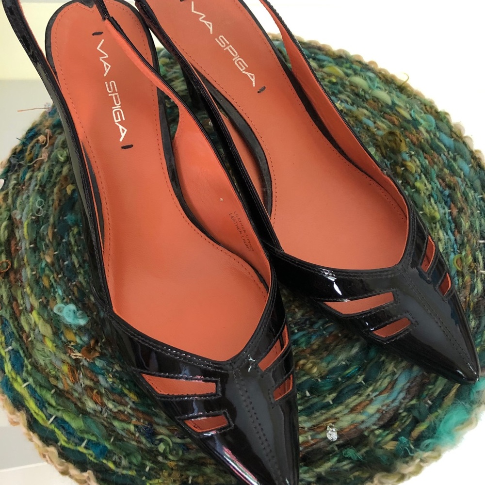 Via Spiga Slingback Black Patent Pumps
